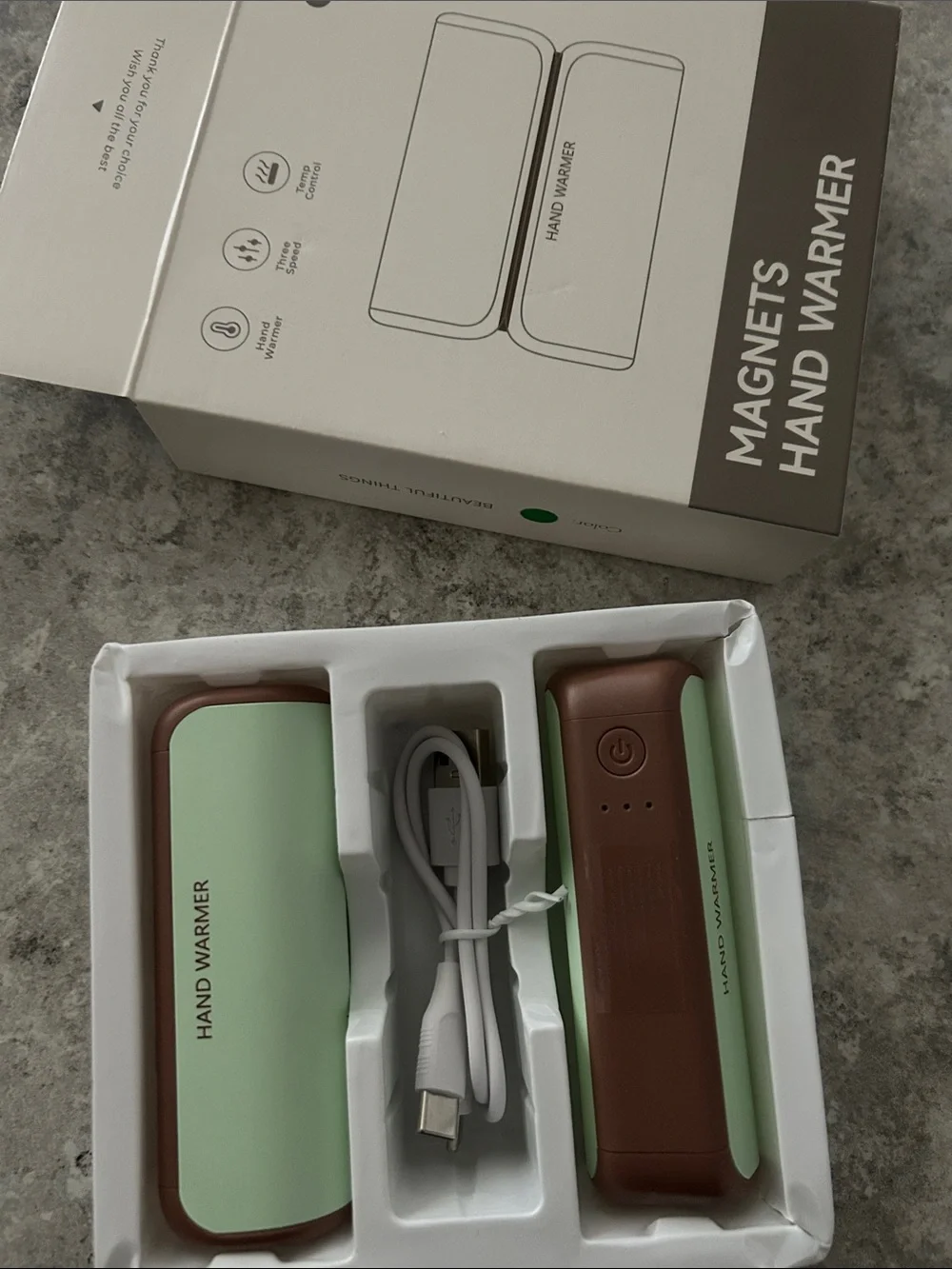 Portable Magnetic Hand Warmers - Mint & Brown